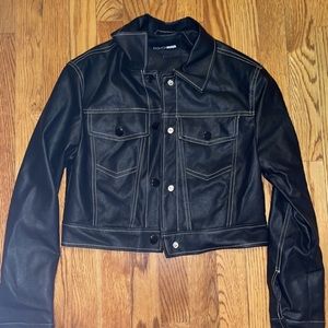 Black cropped faux leather jacket